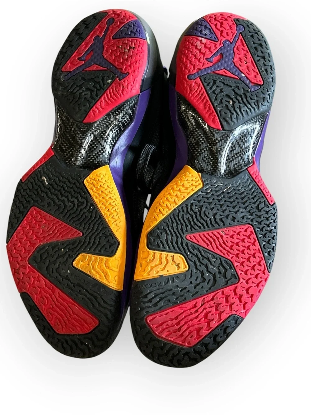 Jordan Men's Black Gray Athletic Shoes with Red and Purple Accents